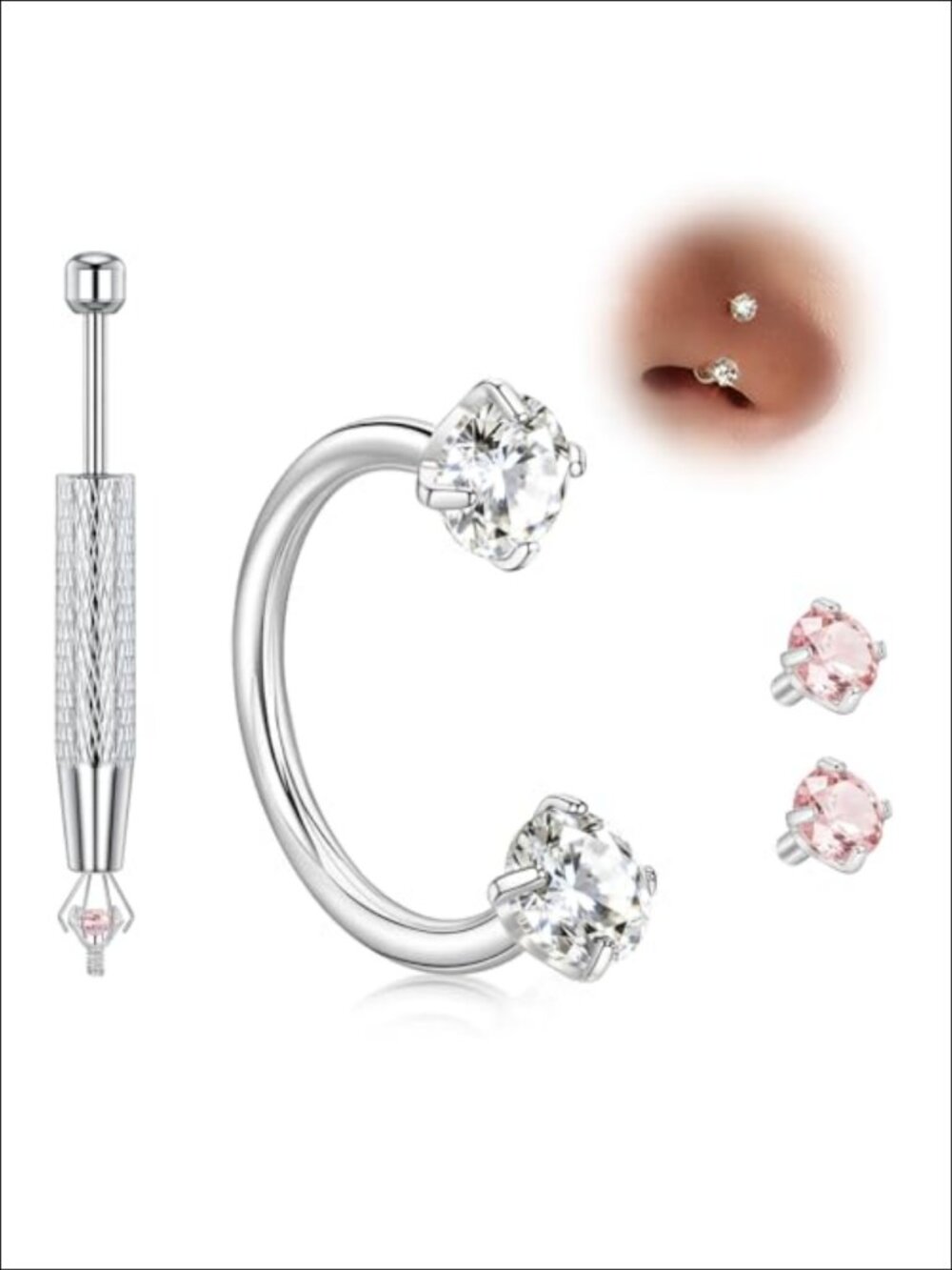 Titanium Horseshoe Nose Ring 20g 18g Double Gem Septum Hoop Hypoallergenic